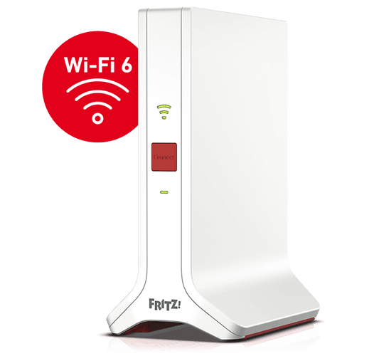 FRITZ!Repeater 3000 AX by AVM Wi-Fi 6 With three radio units total data throughput of up to 4200 Mbits 2 Gigabit Lan Ports WPA32 Transition Mode Front Facing