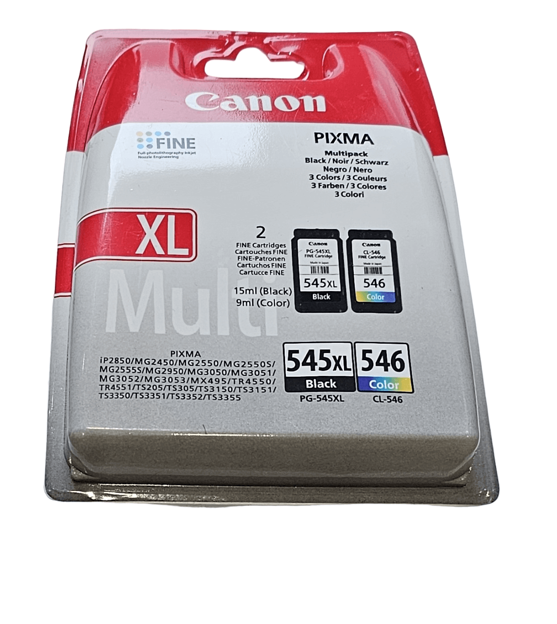 Canon PG-545XL CL-546 Multipack Ink Cartridges Front View