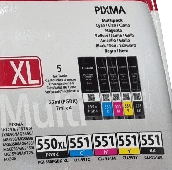 Canon PGI-550PGBK XL CLI-551 Multipack Ink Cartridges Close up View