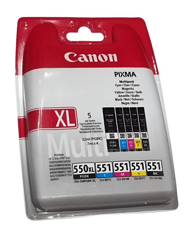 Canon PGI-550PGBK XL CLI-551 Multipack Ink Cartridges Front View