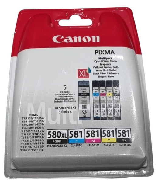 Canon PGI-580PGBK XL CLI-581 Multipack Ink Cartridges Front View.