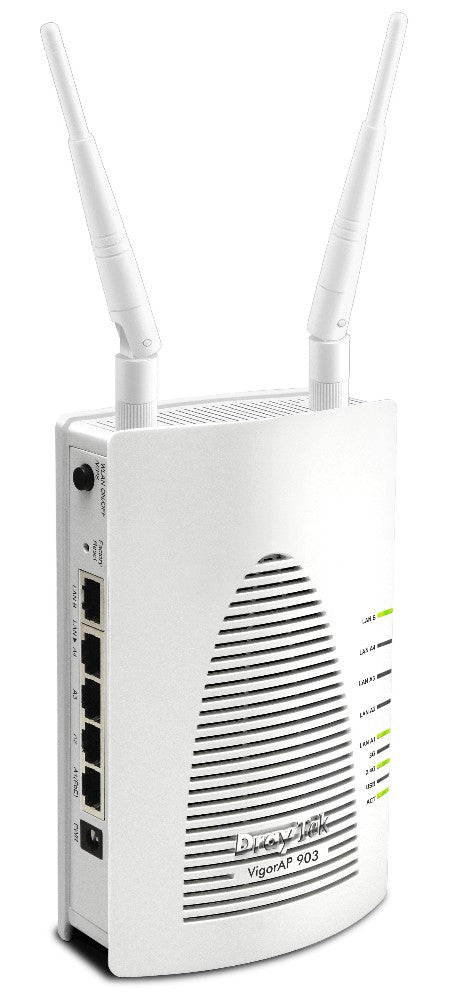 White DrayTek AP903 router with antennas on a white background