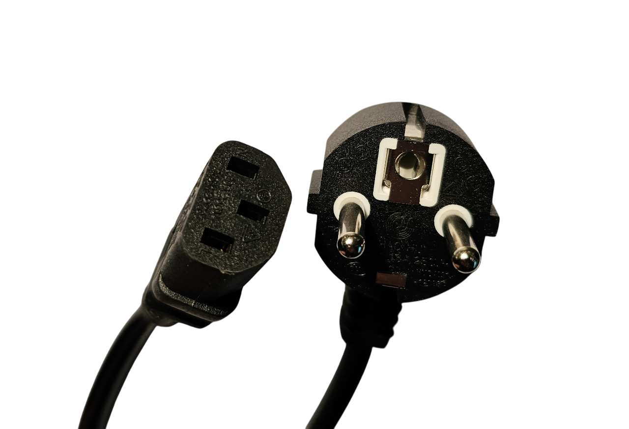 European 2-Pin Schuko to IEC C13 Kettle Lead Power Cable 2m Black Showing Connectors