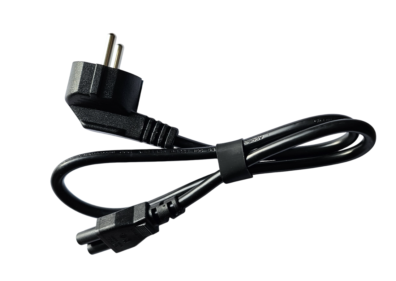 Black power cord with plug on a white background