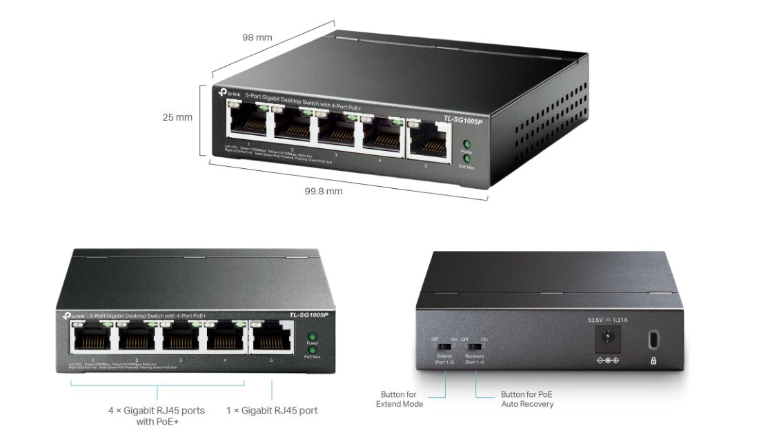 TL-SG1005P 5 Port Desktop Switch with 4-Port PoE+ Quick Reference