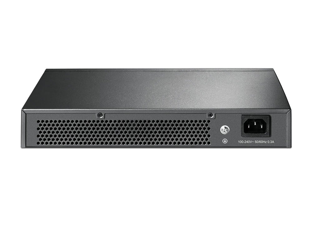 TP-Link-TL-SG1016DE-Rear-View-Showing-Vent-And-Power-Input