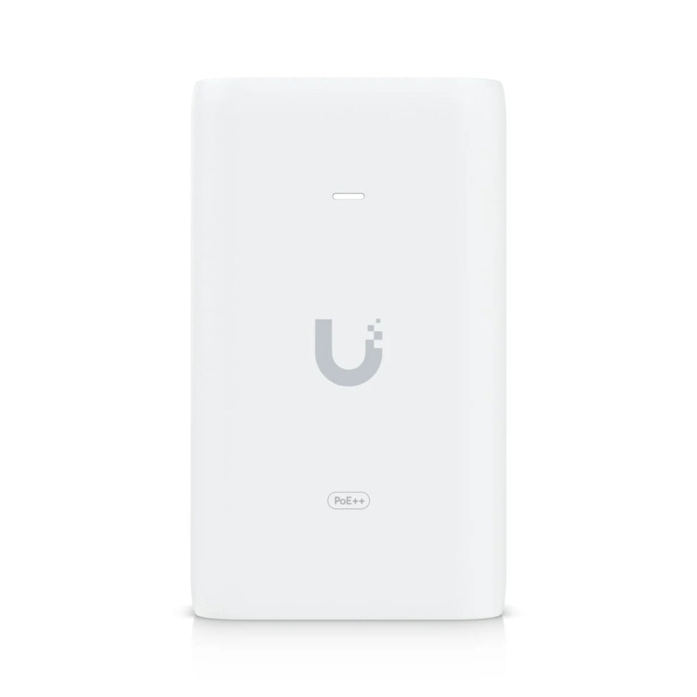 Ubiquiti U-POE++ 60W POE Adapter With UK Power Lead Main Image Showing Ubiquiti Logo LED and poe++ badge