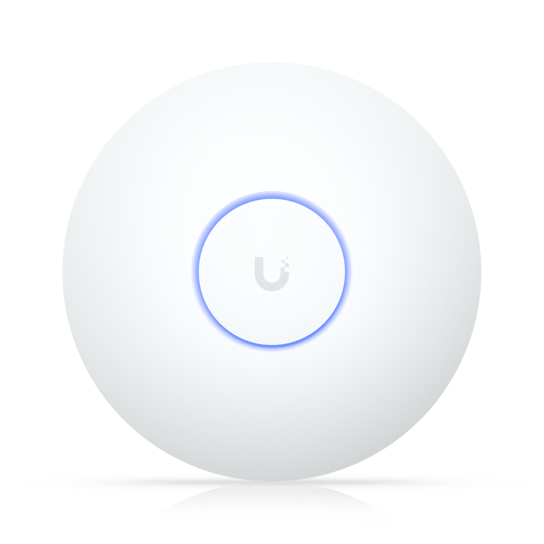 Ubiquiti U7-LR Long Range UniFi WiFi 7 Access Point Front View LED Glowing Blue