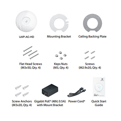 Ubiquiti UAP-AC-HD UniFi GEN2 WiFi 5 PoE Access Point 2.5Gbps AC2500 Package Contents
