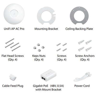 Ubiquiti UAP AC Pro Indoor or Outdoor AC1750 Access Point Box Contents