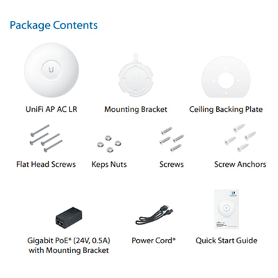 Ubiquiti UAP AC LR Long Range Access Point AC1300 Dual Band WiFi Package Contents