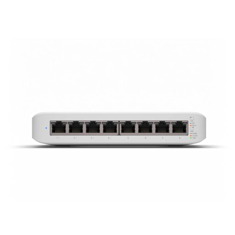 Ubiquiti UniFi USW-LITE-8-POE 8 Port POE+ 52W Switch Front View