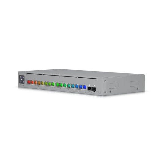 Ubiquiti USW-Pro-Max-16 UniFi 16-Port Layer 3 Managed Switch Side View Showing EtherLighting LEDs