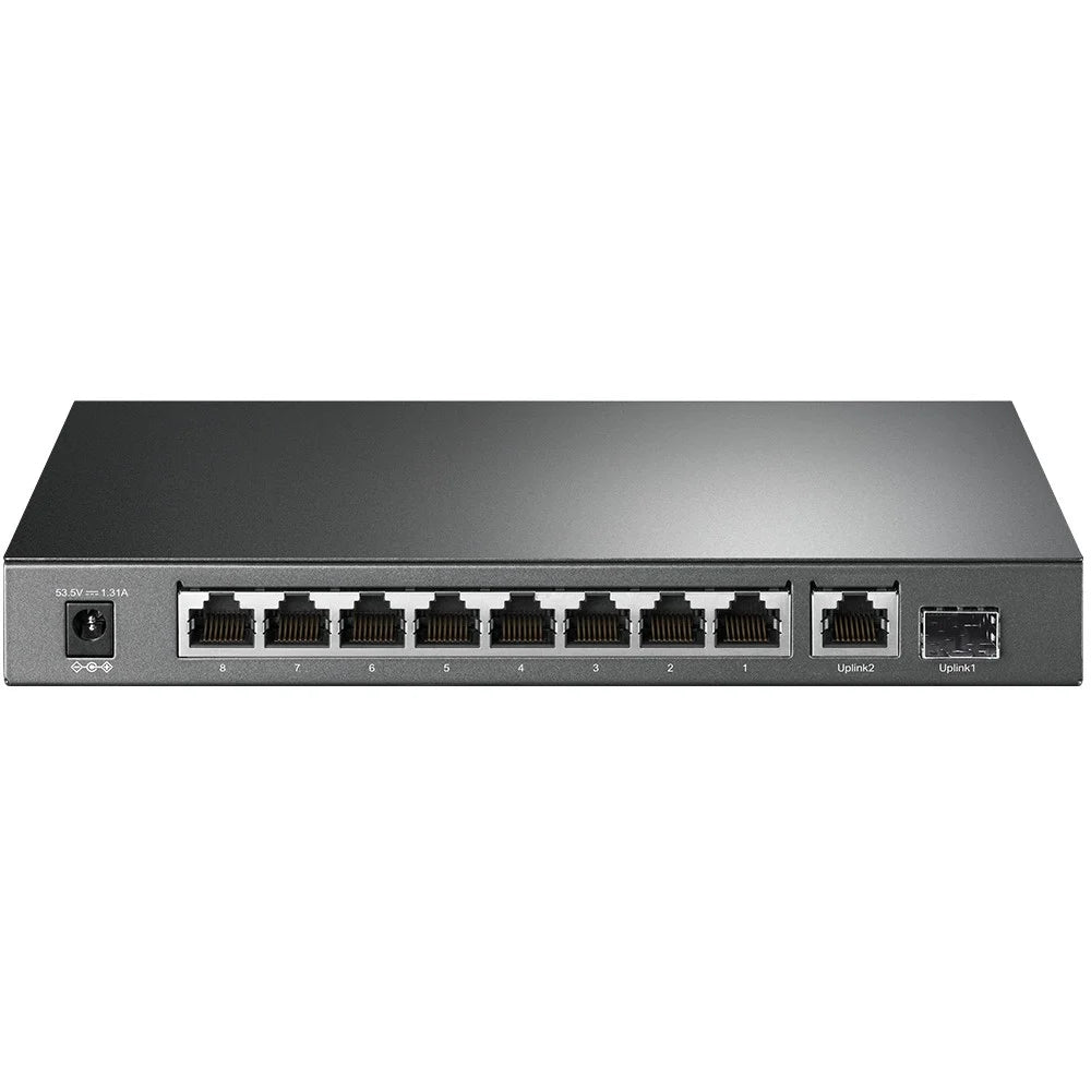 tp-link tl-sg1210p POE+ 10 Port Gigabit Desktop Switch rear of unit showing ports