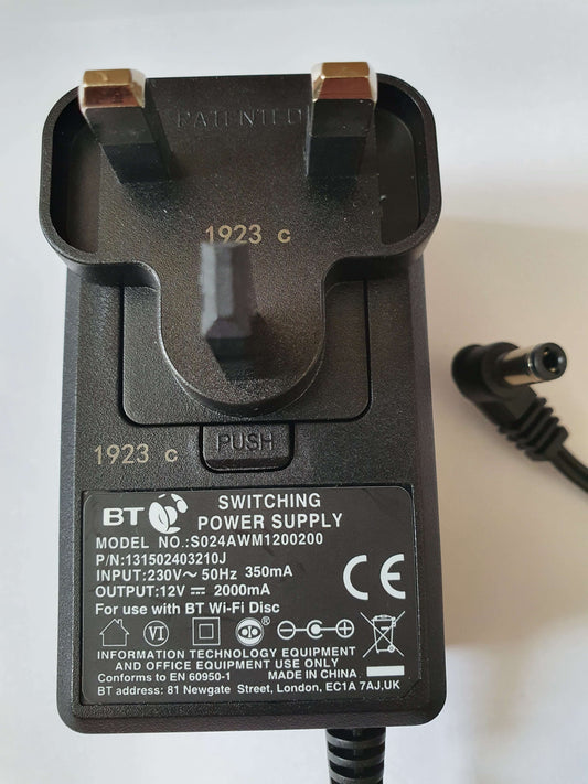 BT Complete WiFi Disc Power  Supply 12v 2A PSU