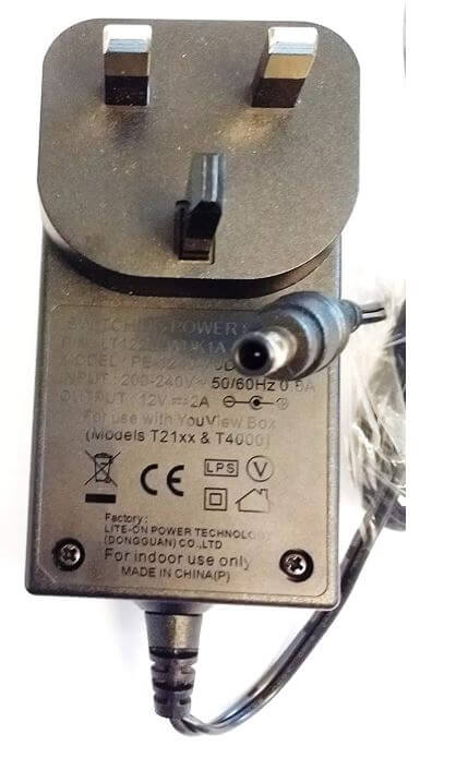 BT Youview DTR-T2100 DTR-T4000 12v 2A Power Supply PSU Front Closeup Lite-ON