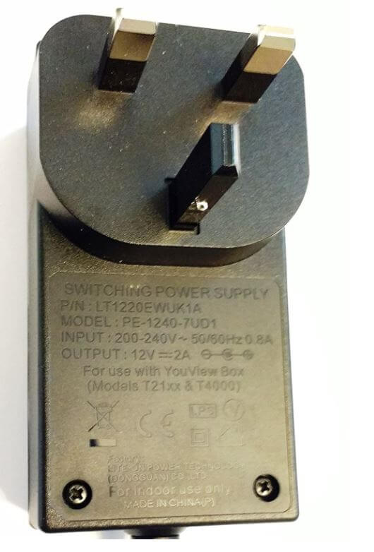 BT Youview DTR-T2100 DTR-T4000 12v 2A Power Supply PSU Front Closeup  Lite-ON