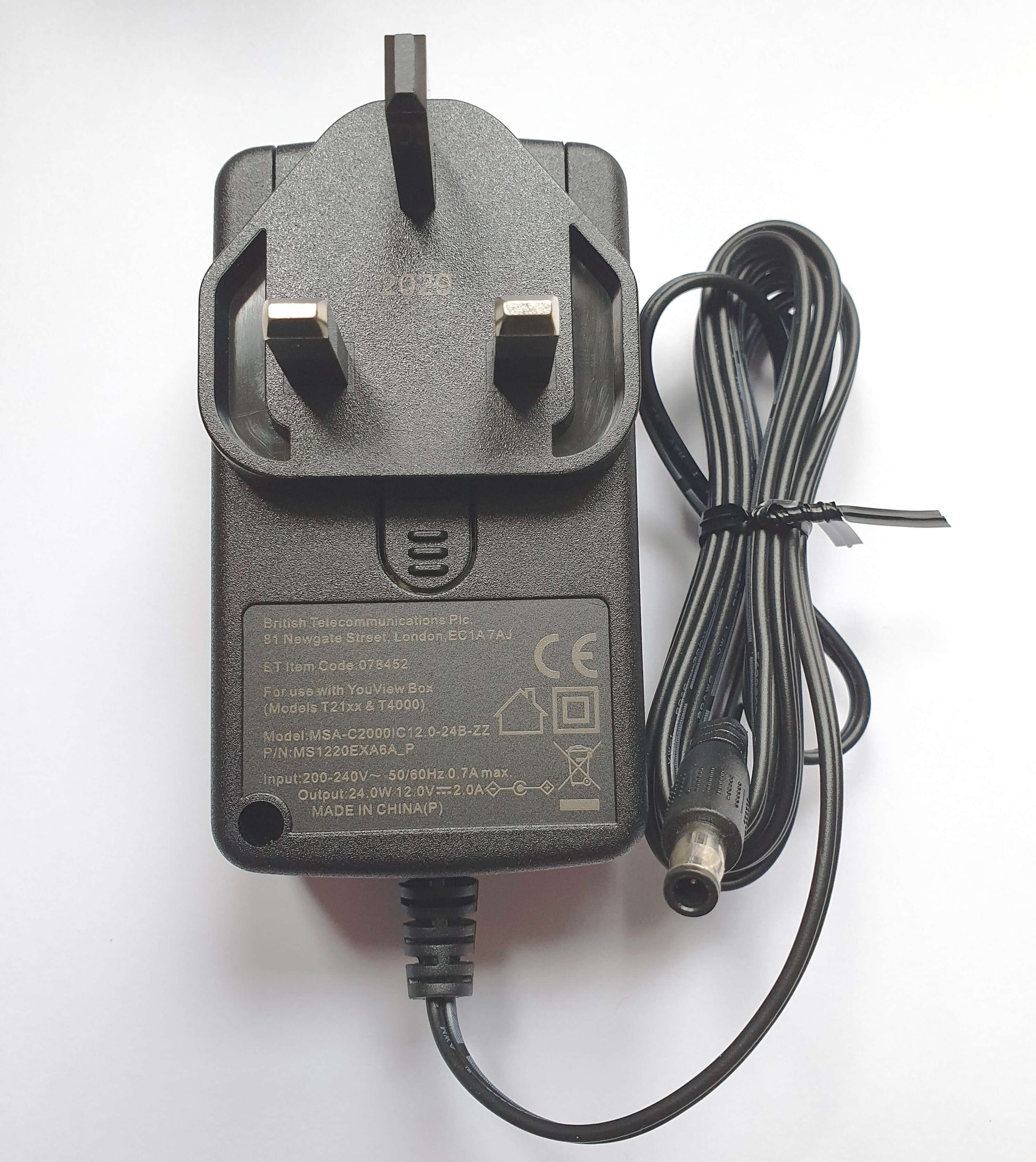 BT Youview DTR-T2100 DTR-T4000 12v 2A Power Supply PSU Front Closeup MOSO