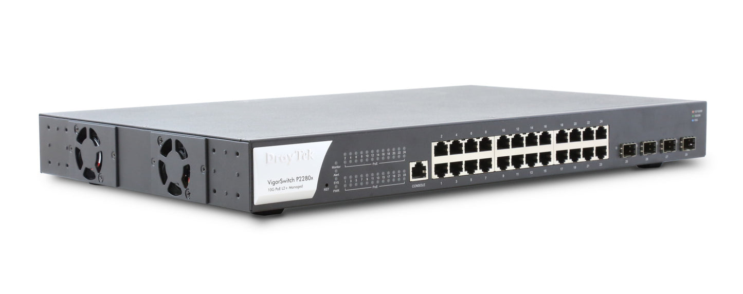 DrayTek VigorSwitch P2280X 10GbE Gigabit Switch with 24 Gigabit PoE+ Right View