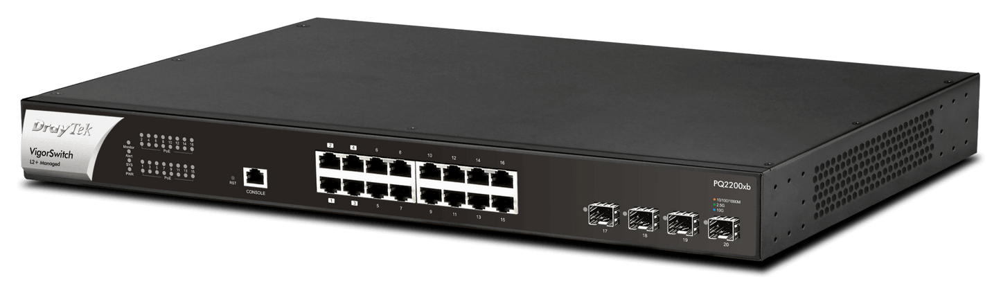 DrayTek VigorSwitch PQ2200xb 16x2.5GBe Network Ports POE++ Managed Switch 900w 160GBPs Switching Capacity Right View 2