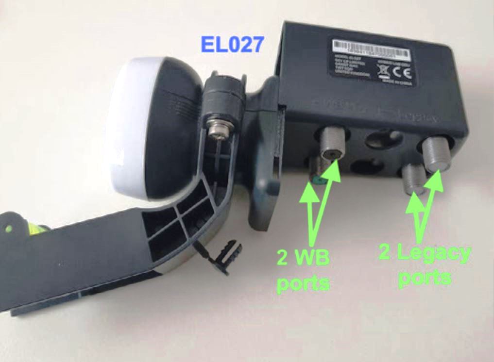 SKY EL027 LNB Showing Legacy and Wideband port for for SKY Q Hybrid LNB and FreeSat LNB