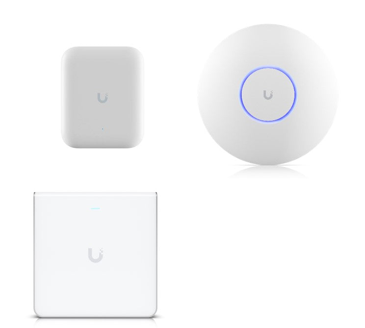 Ubiquiti U7-Outdoor U6-Enterprise-IW U7-Pro WiFi 6E and WiFi 7 devices Shown