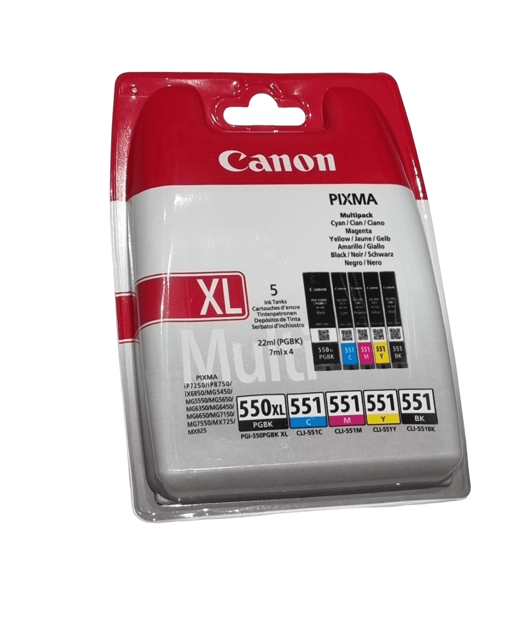 Canon PGI-550PGBK XL CLI-551 Multipack Ink Cartridges Front View