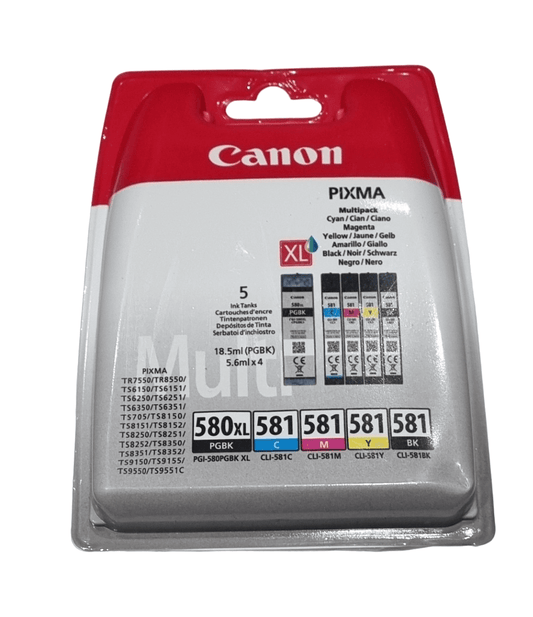 Canon PGI-580PGBK XL CLI-581 Multipack Ink Cartridges Front View.
