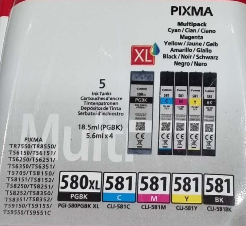Canon PGI-580PGBK XL CLI-581 Multipack Ink Cartridges Front View Close up