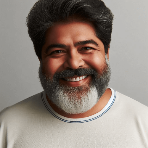 Bearded man smiling happy with service