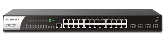 DrayTek P2282x VigorSwitch 24-Port L2+ Managed GbE PoE+ Access Switch With 4 x 10G SFP+ Ports Front View