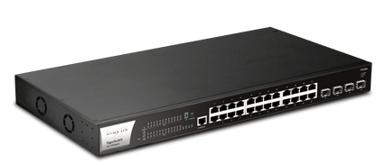 DrayTek P2282x VigorSwitch 24-Port L2+ Managed GbE PoE+ Access Switch With 4 x 10G SFP+ Ports Left View