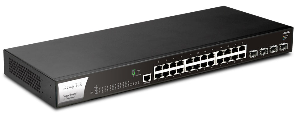 DrayTek VigorSwitch G2282x 28-Port Layer 2+ Managed 10G Switch Left Side View