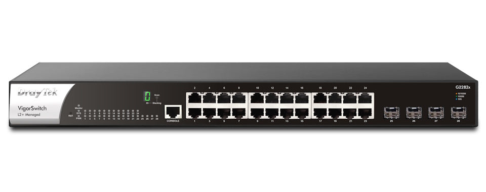 DrayTek VigorSwitch G2282x 28-Port Layer 2+ Managed 10G Switch Front View