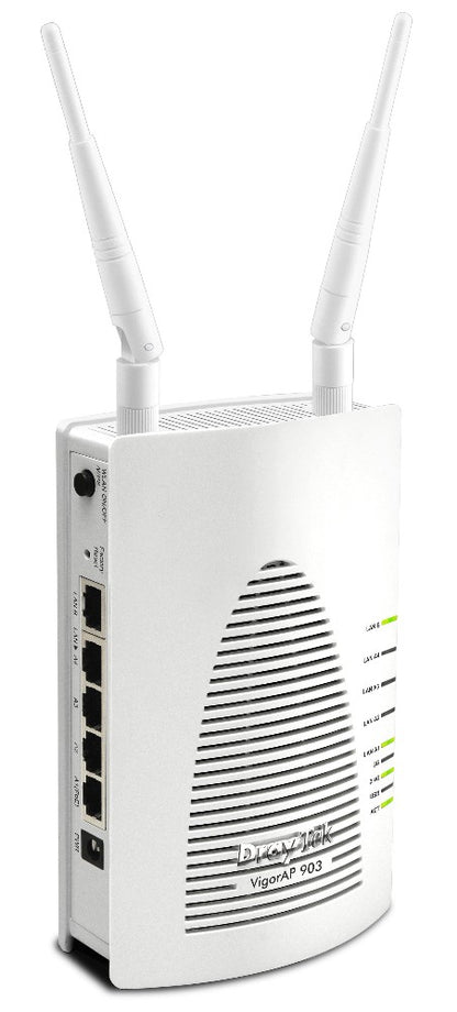 White DrayTek AP903 router with antennas on a white background