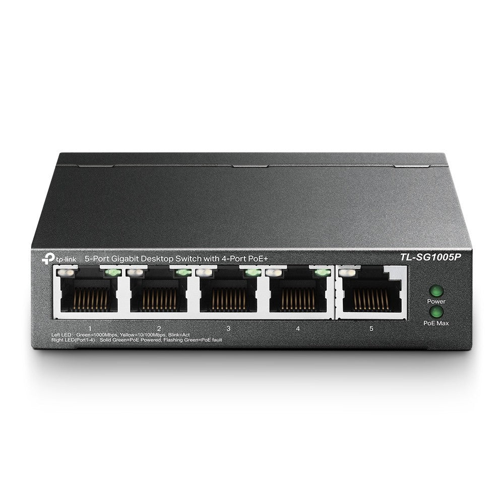 TL-SG1005P 5 Port Desktop Switch with 4-Port PoE+ Front View