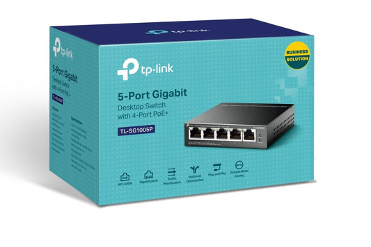 TL-SG1005P 5 Port Desktop Switch with 4-Port PoE+ Box View