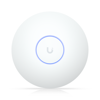 Ubiquiti U7-LR Long Range UniFi WiFi 7 Access Point Front View LED Glowing Blue