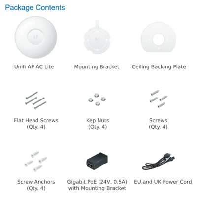 Ubiquiti UAP-AC-Lite WiFi 5 Access Point Dual Band Box Contents