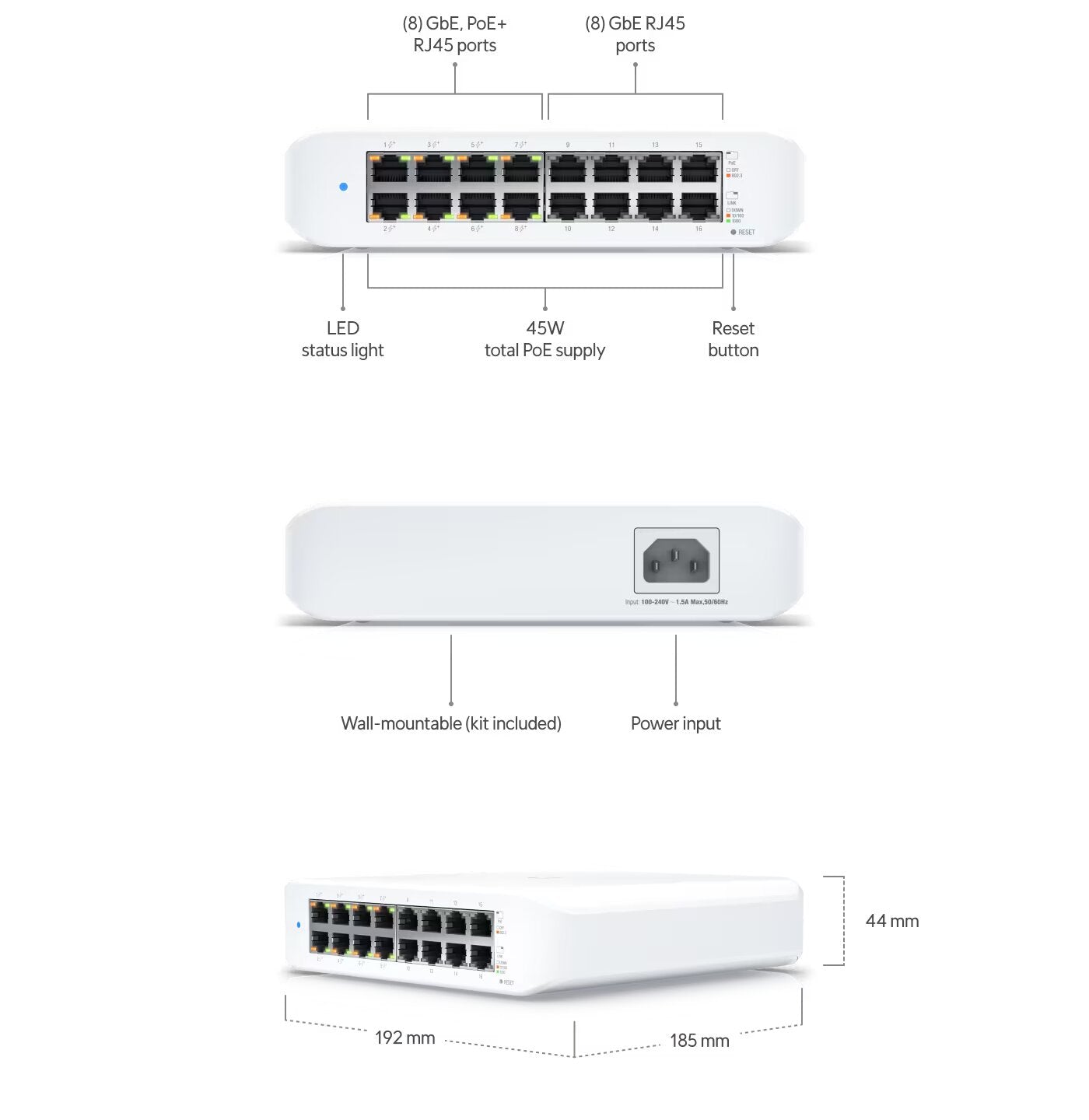 Ubiquiti USW-LITE-16-POE Layer 2 Network Switch Port Descriptions