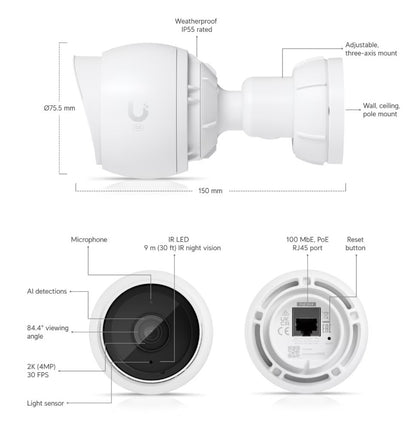 Ubiquiti UVC-G5-Bullet Camera 2K HD Features and Dimensions