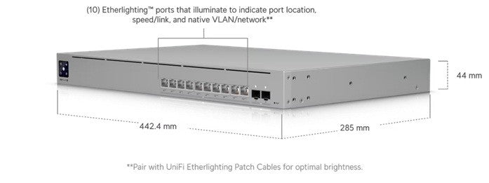 Ubiquiti UniFi USW-Pro-XG-10- 10 Port PoE+++Switch Etherlighting Shown