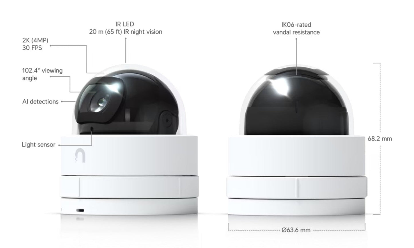 ubiquiti unifi uvc-g5-dome-ultra features and dimensions shown