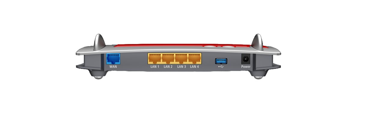 AVM FRITZ!Box 4040 AC1300 Wireless Router Media Server 1xgigabit WAN 4xgigabit Ethernet 1xUSB 3.0 and 1xUSB 2.0 for printers and storage media Rear Ports Shown