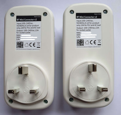 BT Mini Connector Kit Twin Powerline Network 1GB Gigabit Ethernet Adapters Showing Underside Descriptive text