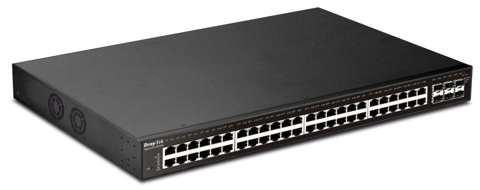 DrayTek P2540XS Port POE+ Switch WITH 6X10GbE SFP+ ports Right View Angled