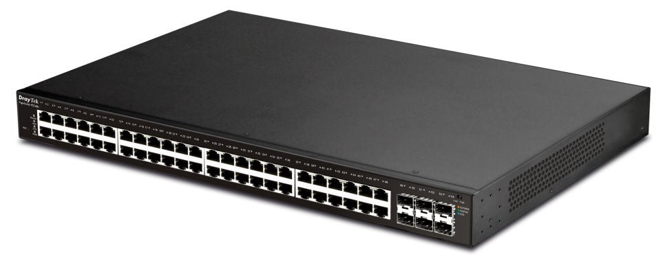 DrayTek P2540XS Port POE+ Switch WITH 6X10GbE SFP+ ports Left View Angled