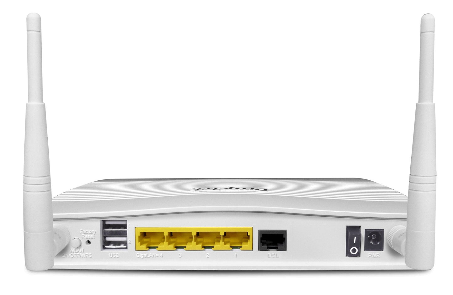 DrayTek Vigor 2763ac VDSL and Ethernet Router with AC1300 Wave 2 Wireless Rear View Showing Port Description