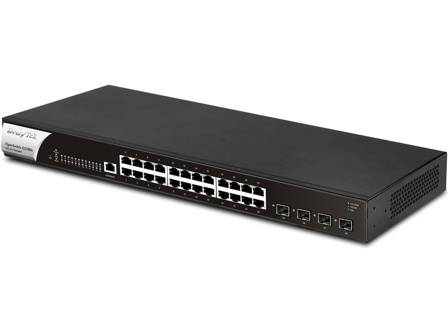 DrayTek VigorSwitch G2280x 28-Port Layer 2+ Managed 10G Switch Left Side View