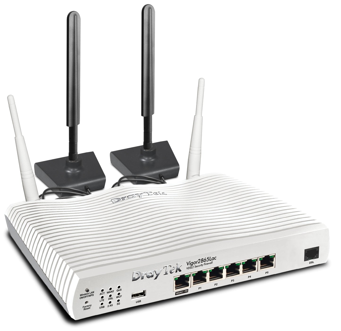DrayTek 2865LAC Multi-WAN Firewall VPN Router AC1300 4G/LTE Modem Front View with 4 x Antennas Showing